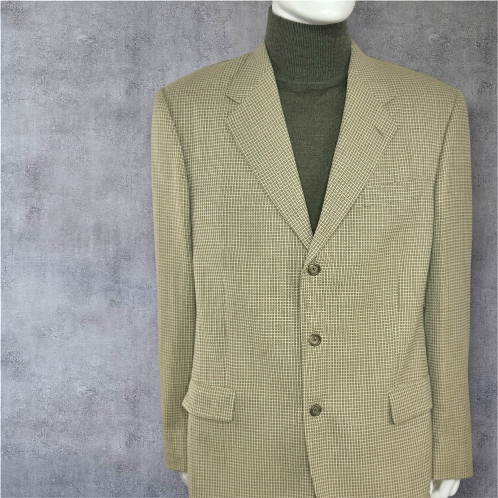 JACK VICTOR Montreal Mens Virgin Wool Grid Tweed Sport Coat Blazer Tan Size 46R